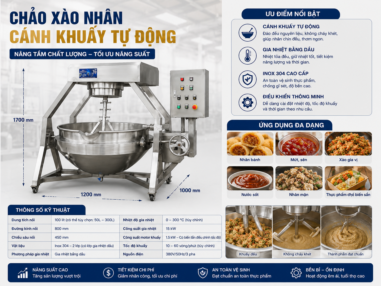 Chảo xào nhân cánh khuấy tự động hiện đại