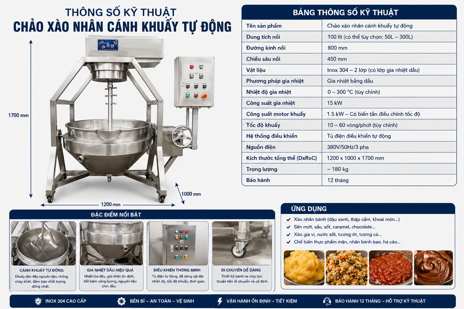 Thông số kĩ thuật của chảo xào nhân