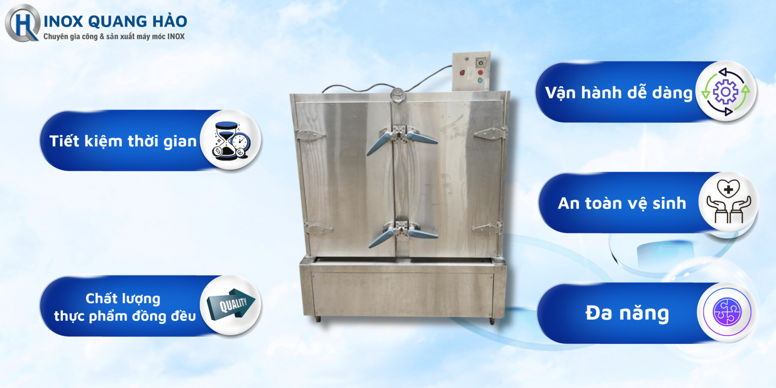 Ưu điểm nổi bật của tủ hấp thực phẩm công nghiệp bằng điện