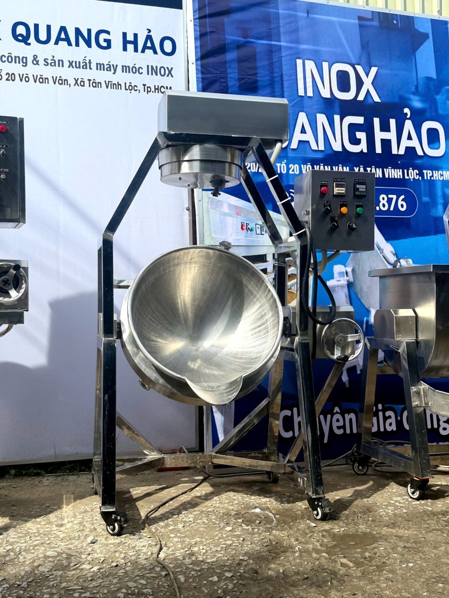 Chảo xào nhân 70 lít inox 304 xào sên tự động không khê cháy