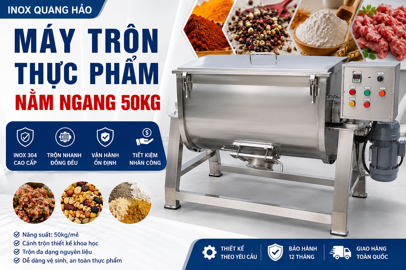 Máy trộn thực phẩm nằm ngang 50kg
