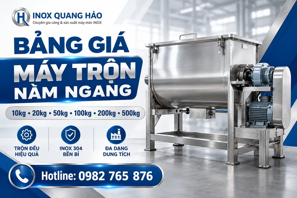 Bảng giá máy trộn nằm ngang 10kg đến 500kg inox 304