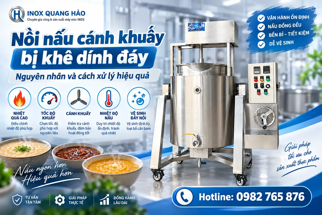 Nồi nấu cánh khuấy bị khê dính đáy